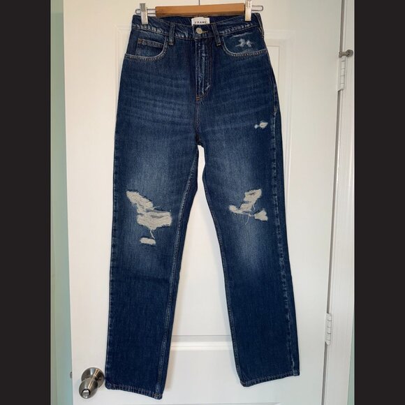 FRAME High N Tight Straight Jeans Size 25 Distressed Medium Wash - Picture 1 of 2